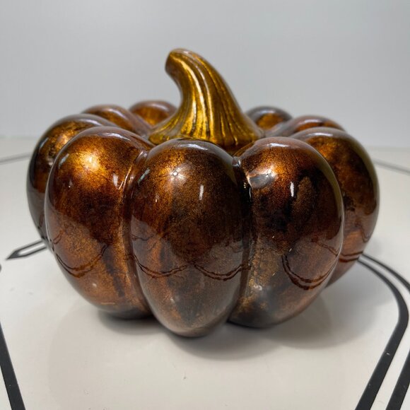 Decorative Pumpkin Fall Thanksgiving Decor Gold Leaf & Lacquer over Ceramic - Picture 5 of 6